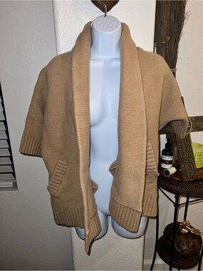 Polo Ralph Lauren Beige Open-Front Short Sleeve Shawl Cardigan Sweater